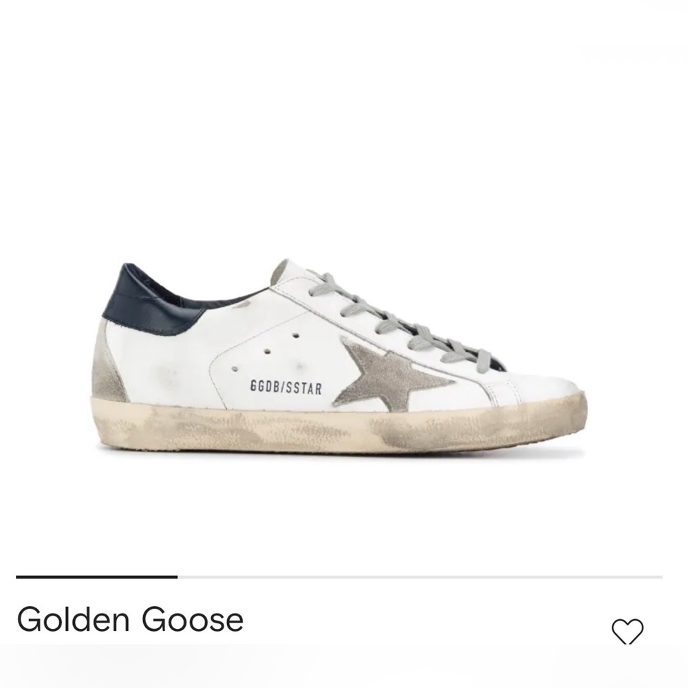Golden Goose White Leather Low-Top Sneakers with Gray Star and Navy Heel